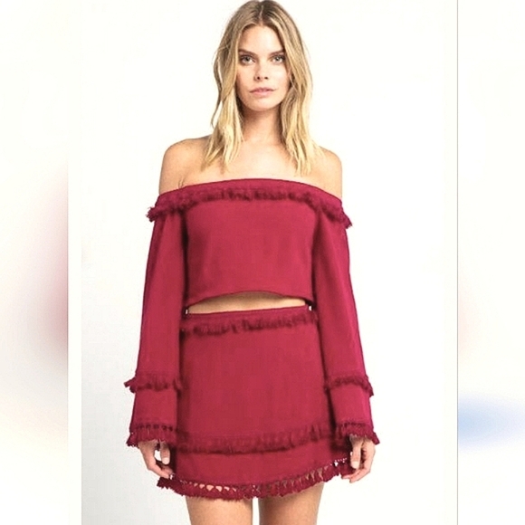 THE INDIGO CHILD Tassel skirt And Cropped Top Set. Maroon/Burgundy. Size small - Picture 1 of 15